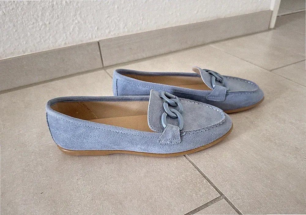 Graceland Damen Slipper Loafer Blau EU 36 mit Kettenakzent Slip-On geschlossen