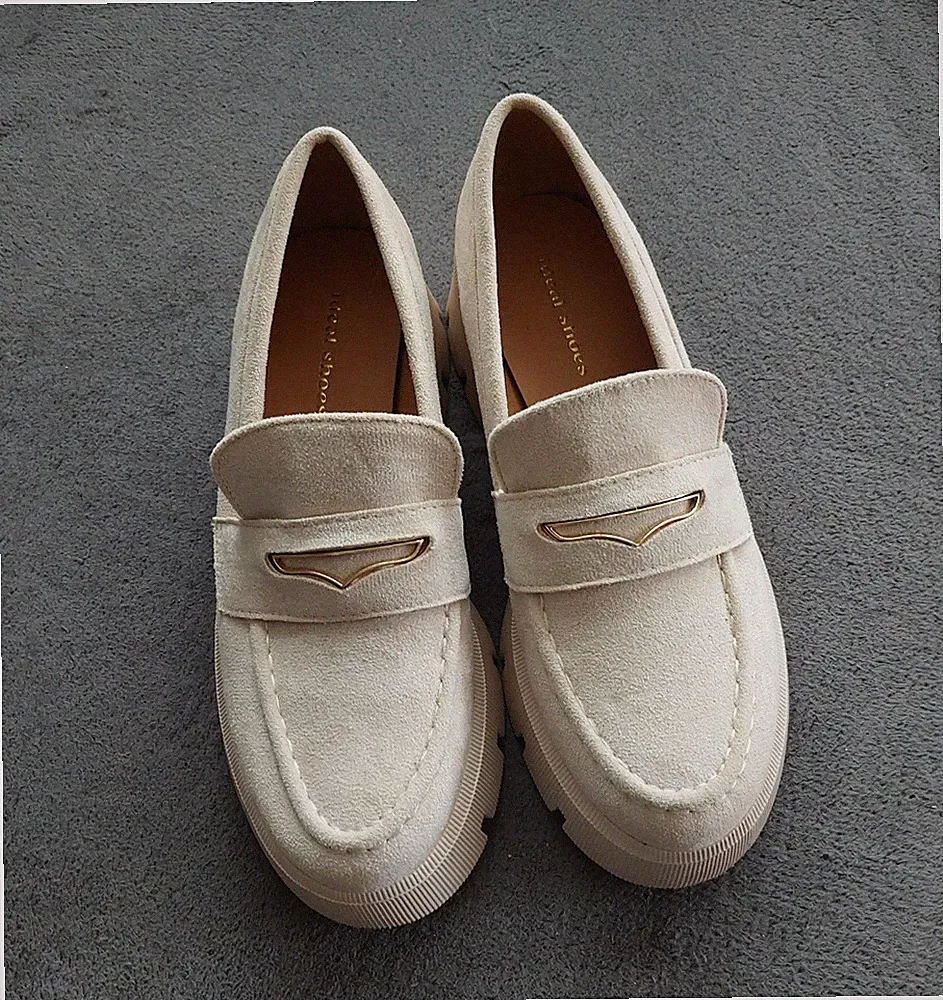 Graceland Damen Slipper Loafer Wildleder Beige Goldspange Profilsohle EU 37