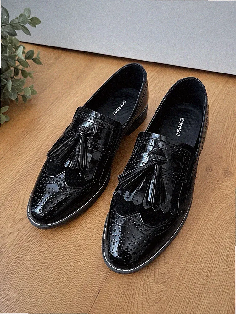 Graceland Loafer Lackschuhe mit Quasten – Schwarz – Gr. 39