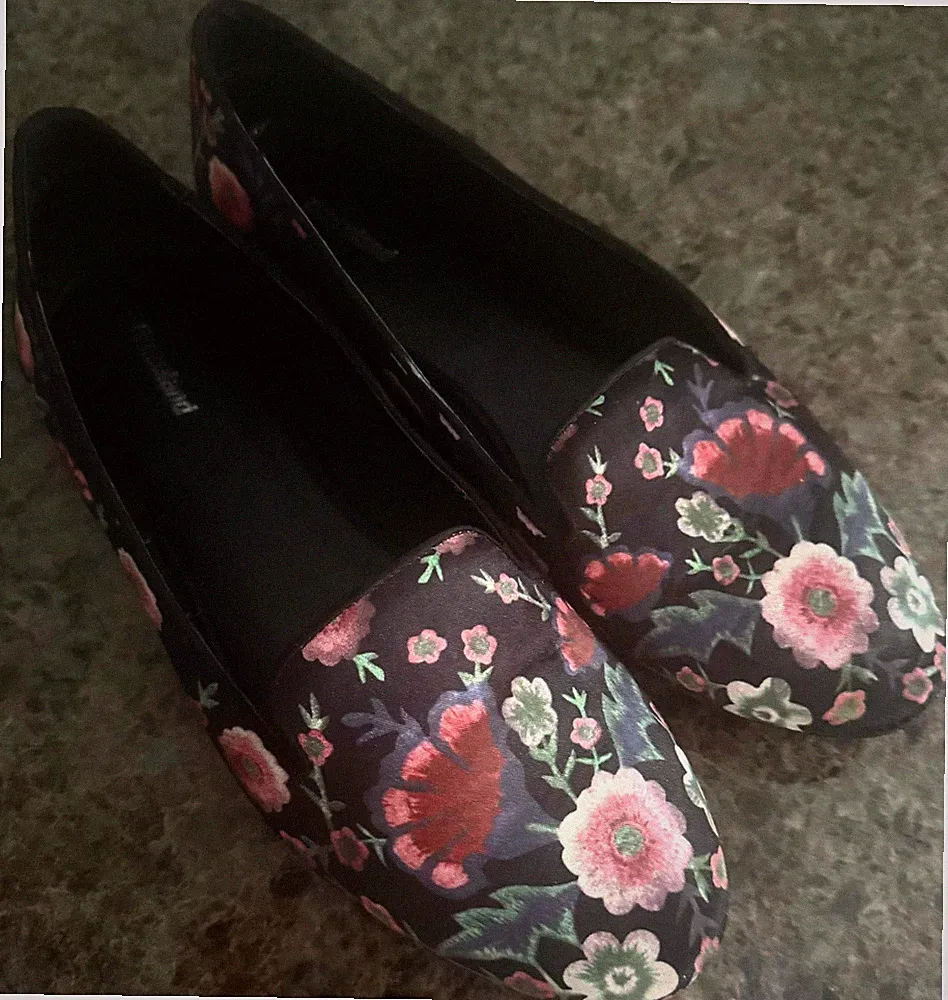 Graceland Loafer Slipper Gr. 40 Blumenmuster Schwarz Textil bequem