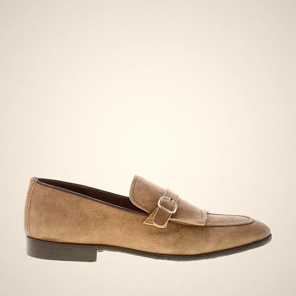 GREEN GEORGE herren schuhe Beige suede handcrafted in Italy schnalle loafer