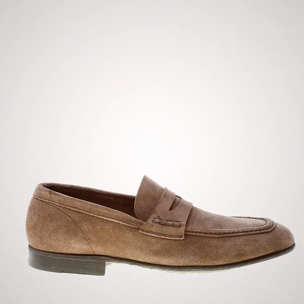 GREEN GEORGE herren schuhe beige suede handmade in Italy penny loafer klassisch