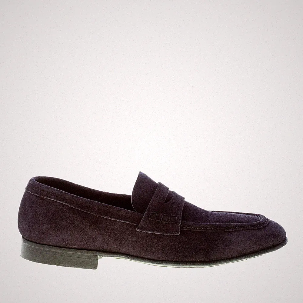 GREEN GEORGE herren schuhe dunkelblau suede handmade in Italy penny loafer