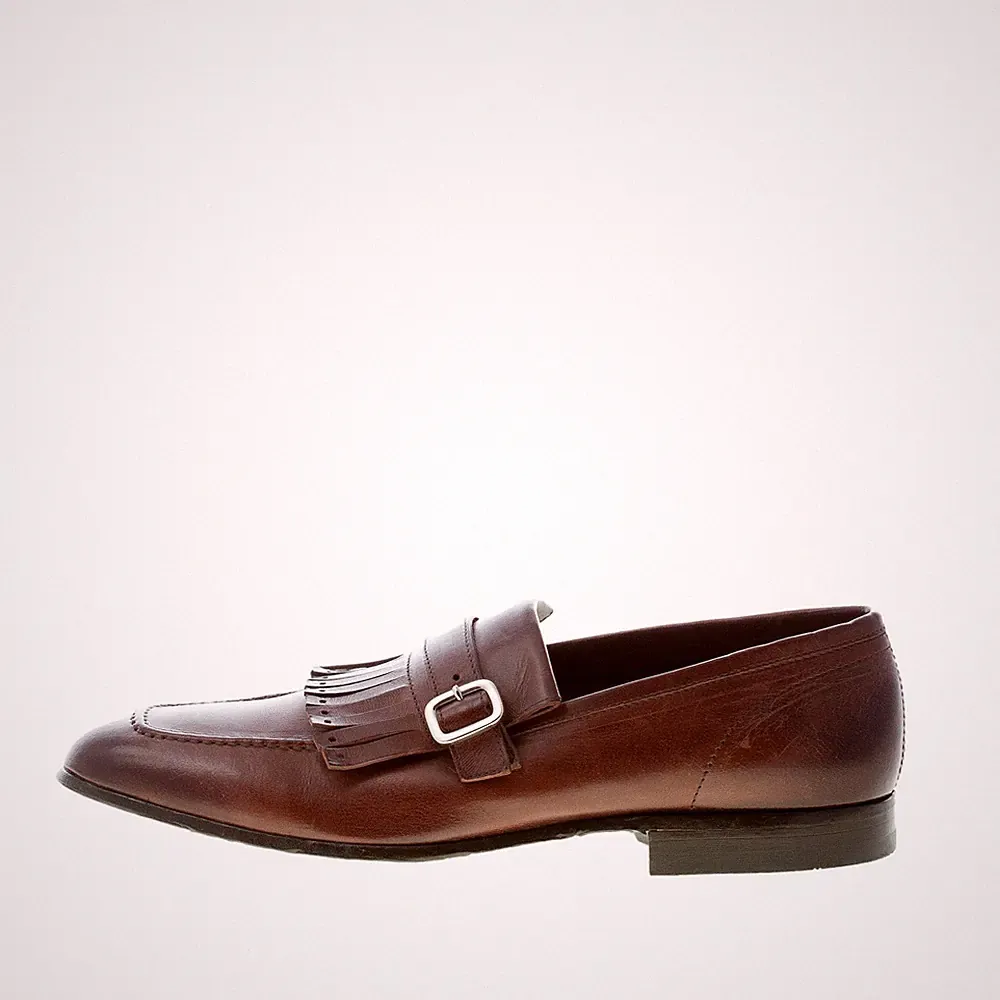 GREEN GEORGE herren schuhe Made in Italy Braun Leder Loafer Fransen