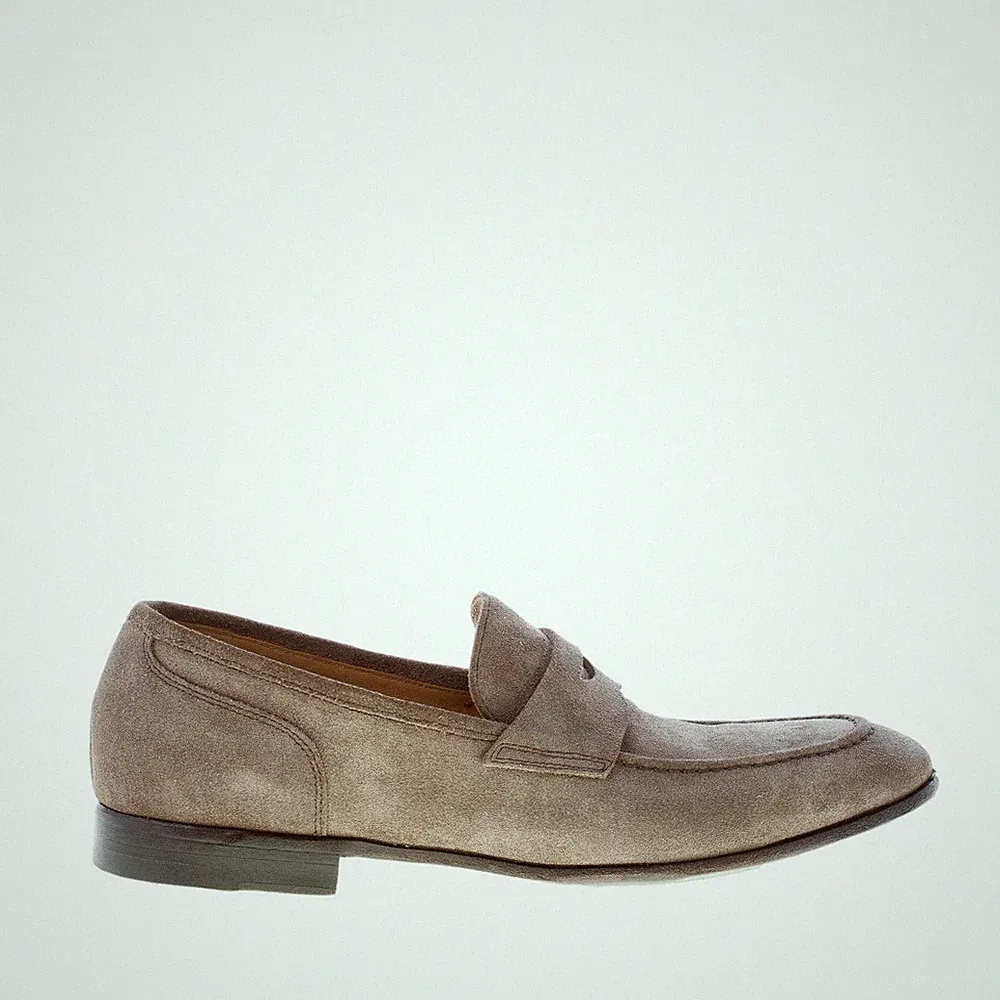 GREEN GEORGE herren schuhe Tortora grau suede penny loafer Made in Italy