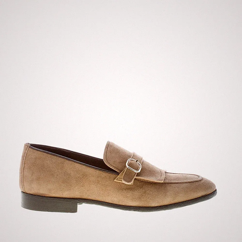 GREEN GEORGE Herrenschuhe Mokassin Handarbeit Wildleder beige Schnalle