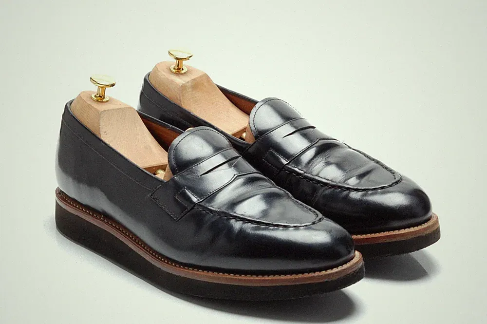Grenson Black Hi-Shine Penny Loafers Schuhe:`111148` UK 11,5 E US 12,5 EU 45,5