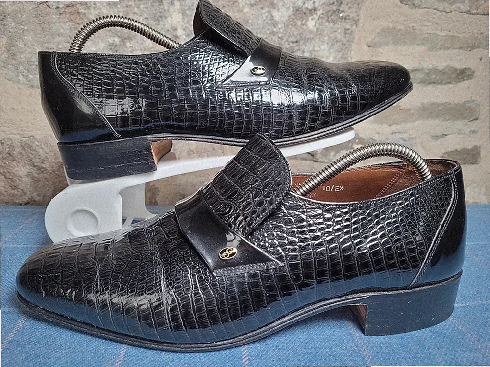 Grenson Krokoleder Halbschuhe Mokassin schwarz Herren UK Größe 10