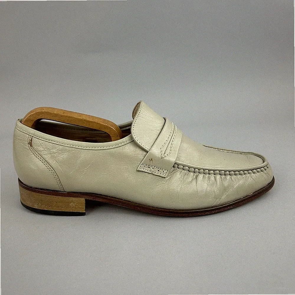 Grenson Schuhe Gr. UK8 English Shoemaker Ivory Leder Slipper Mokassin Halbschuhe
