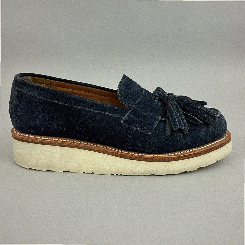 Grenson Schuhe Größe EU38 UK5 Clara Navy Wildleder Slipper Quaste Keilabsatz elegante Halbschuhe