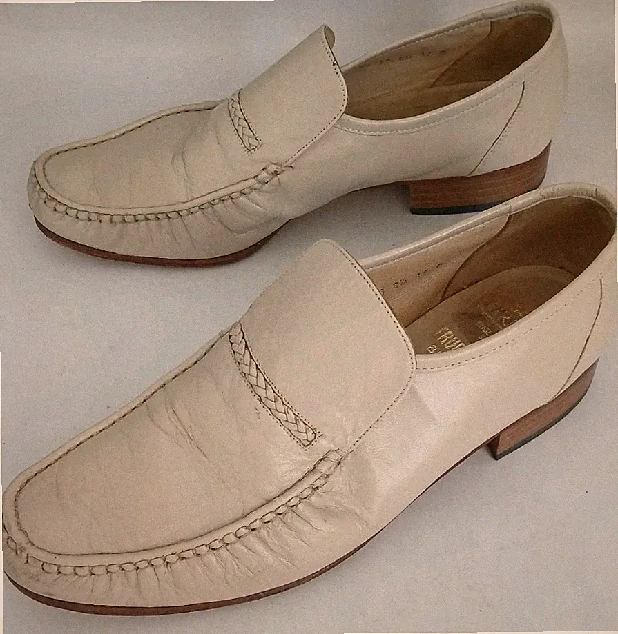 Grenson True Mokassins Herren Halbschuhe Größe 8,5 Schuhe Leder Slipper Creme Elfenbein