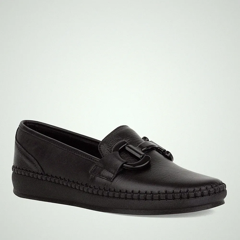 Grüner Schuhe Munich Damen Schwarze Leder Loafer Freizeit GRU6030-26110BLK
