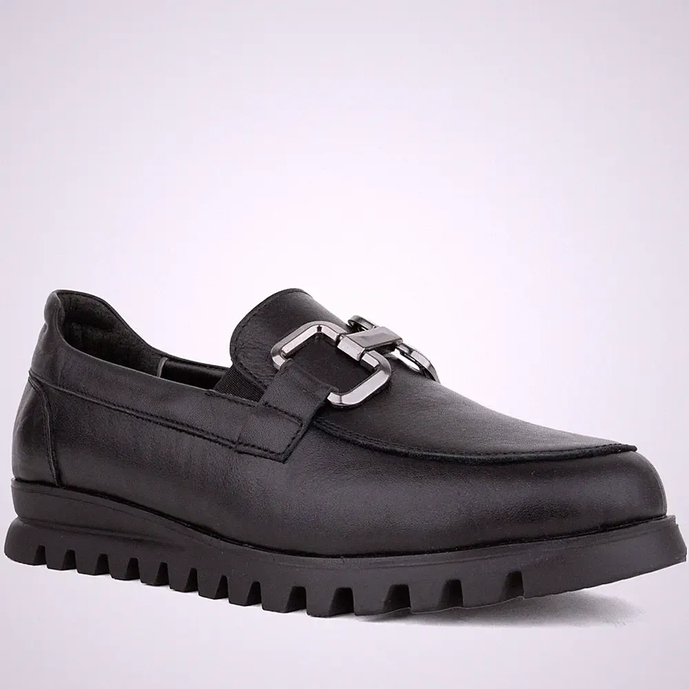 Grüner Schuhe Munich Damen Schwarze Leder Loafer Freizeit GRU6587-25200-LEBLK