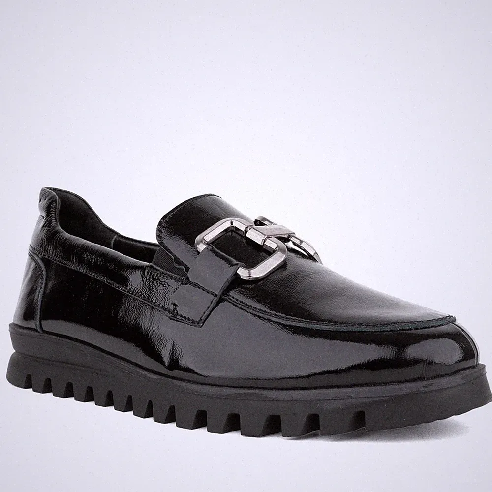 Grüner Schuhe Munich Damen Schwarze Leder Loafer Freizeit GRU6587-25200-PLBLK