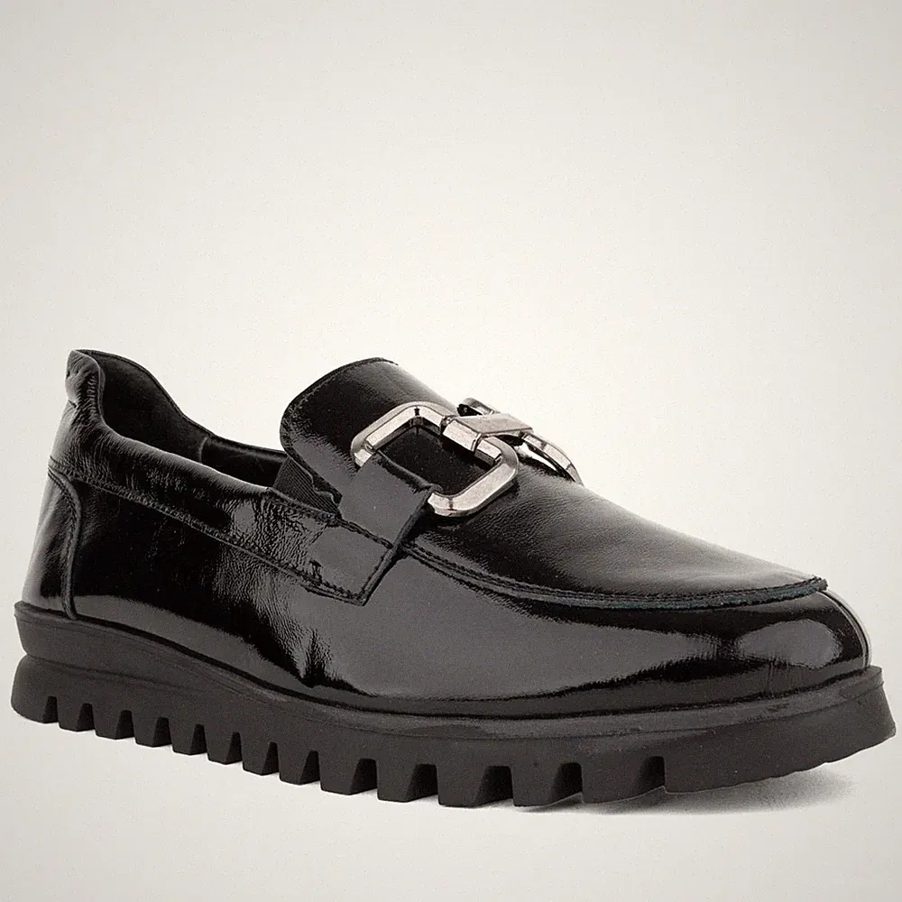 Grüner Schuhe Munich Damen Schwarze Leder Loafer Freizeit GRU6587-25200-PLBLK