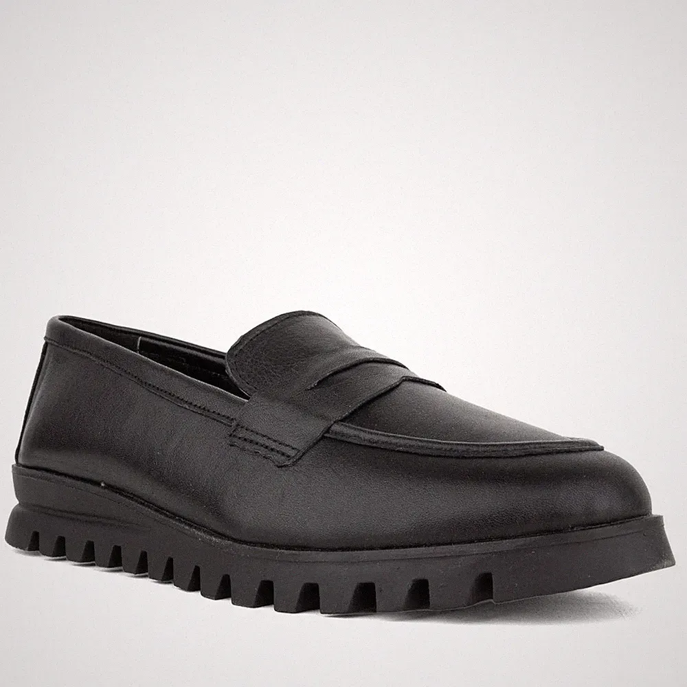 Grüner Schuhe Munich Damen Schwarze Leder Loafer Freizeit GRU6587-25202-LEBLK