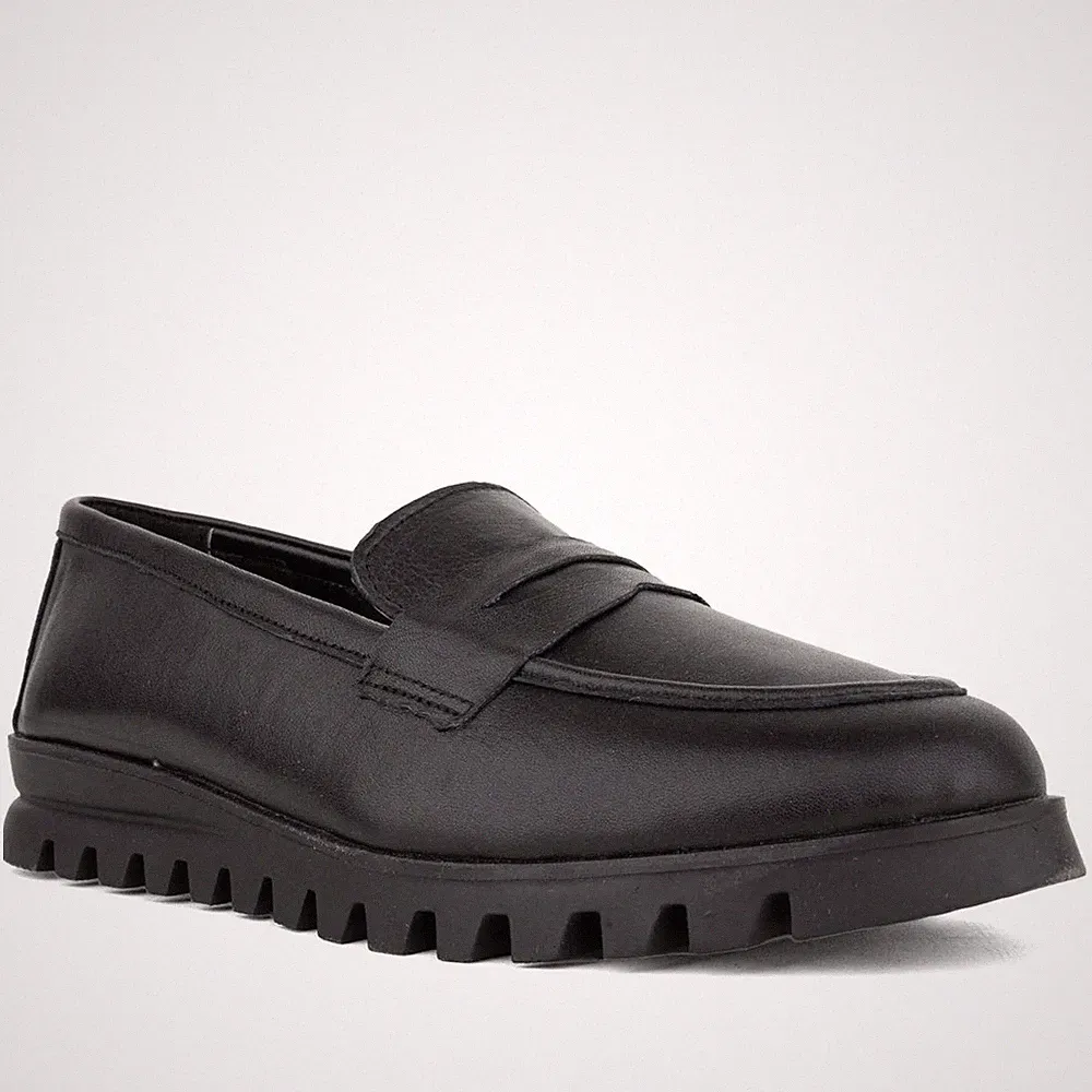 Grüner Schuhe Munich Damen Schwarze Leder Loafer Freizeit GRU6587-25202-LEBLK