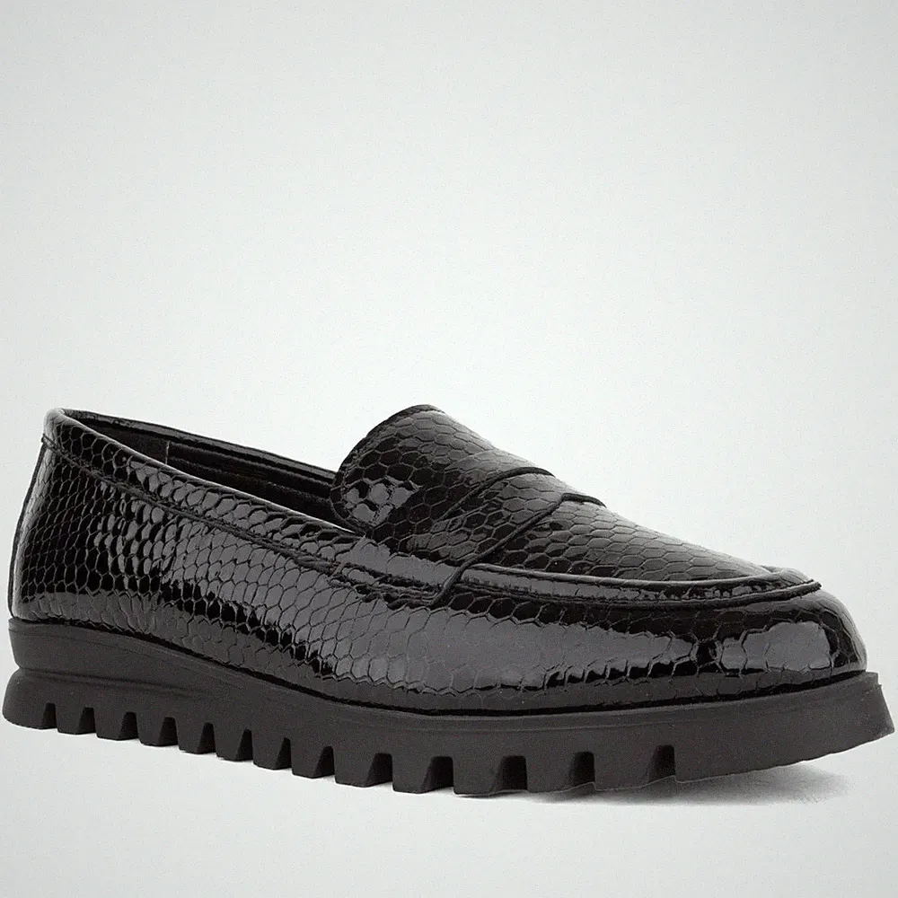 Grüner Schuhe Munich Damen Schwarze Leder Loafer Freizeit GRU6587-25202-PLBLK