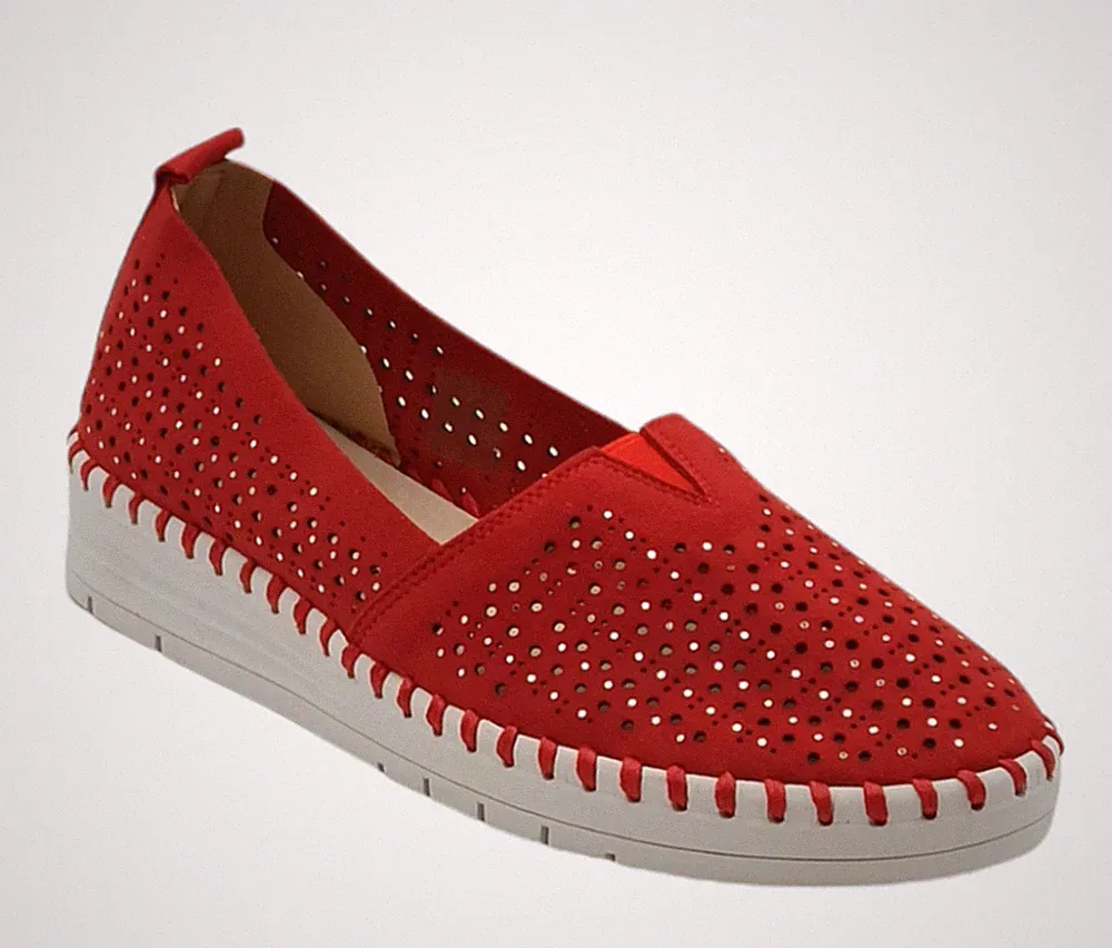 Grunland Halbschuhe SAVI SC2558-F6 Wildleder perforiert rot Keilabsatz 3 cm SALE