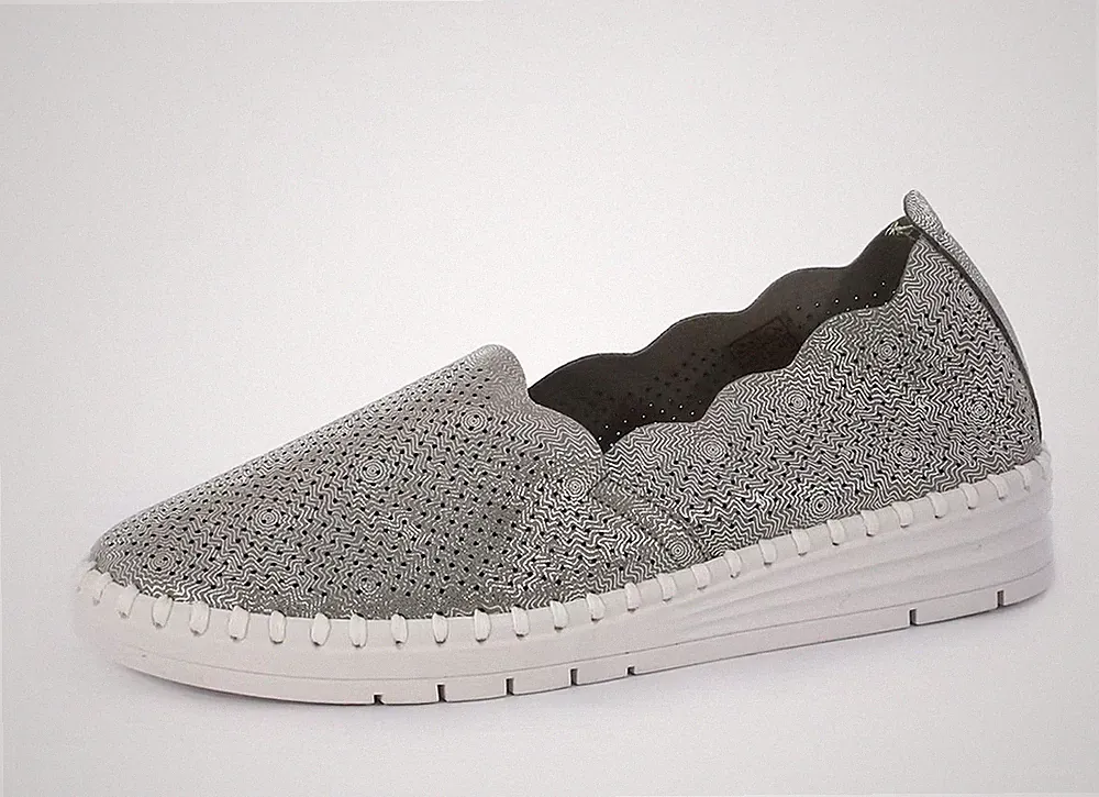 Grunland Halbschuhe SAVI SC2559-F6 Leder perforiert silber Keilabsatz 3 cm SALE