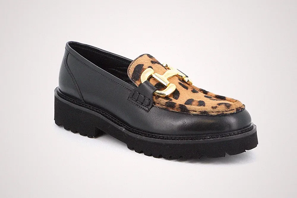 Grunland SC4171 Halbschuhe Slipper Leder schwarz und Wildleder Leopard niedrig SALE