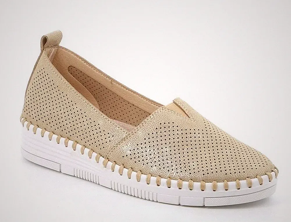 Grunland VIVY Halbschuhe SC5138-F6 Leder perforiert Platin Keilabsatz 3 cm SALE