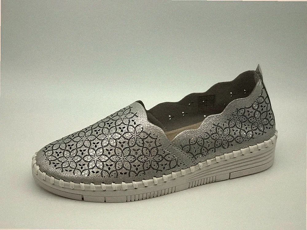 Grunland Vivy SC4912-F6 Halbschuhe Leder perforiert silber Keilabsatz 3,5 cm