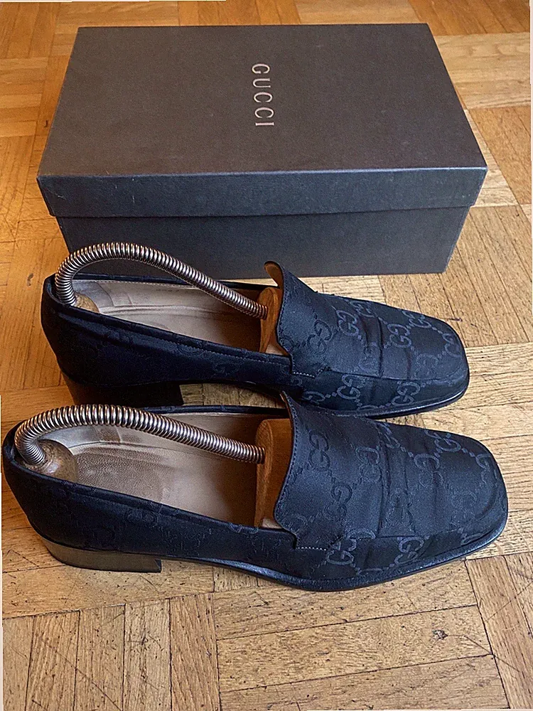 GUCCI 100% Org. Damen Loafer Schuhe Horsebit schwarz GG-Canvas Gr 39,5