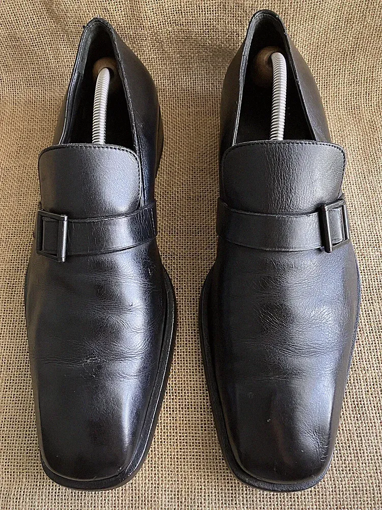 Gucci 101749 Herren Schwarz Leder Slipper Halbschuhe Größe UK 10 || US 10,5 D