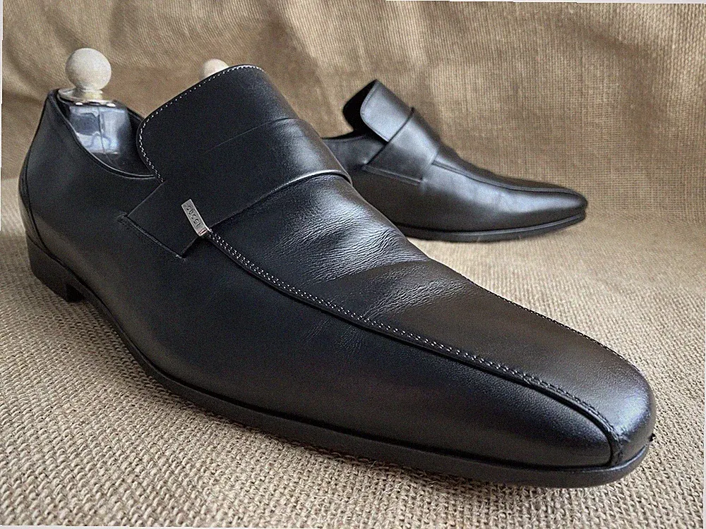 Gucci 165427 Herren Schwarz Leder Slipper Halbschuhe Größe US 7 || EU 40 E