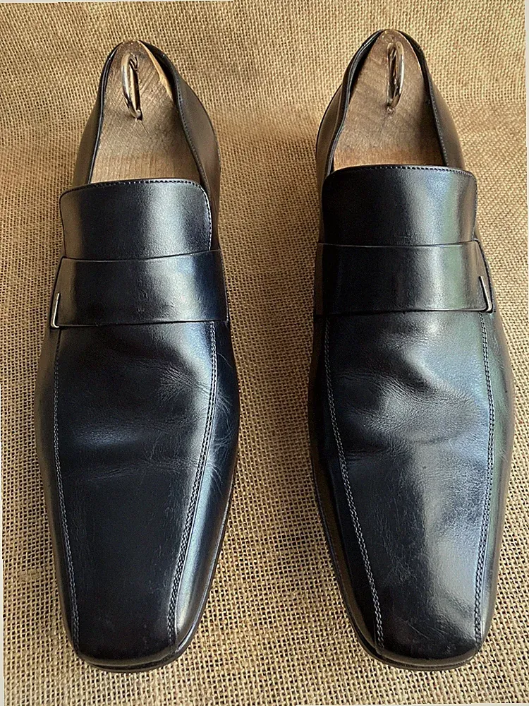 Gucci 165427 Herren Schwarz Leder Slipper Halbschuhe Größe US 9 || EU 42 E