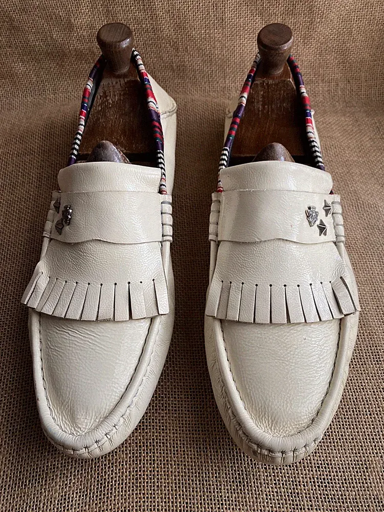 Gucci 212226 Herren Weiß Leder Slipper Driver Halbschuhe Größe UK 9 G || US 10