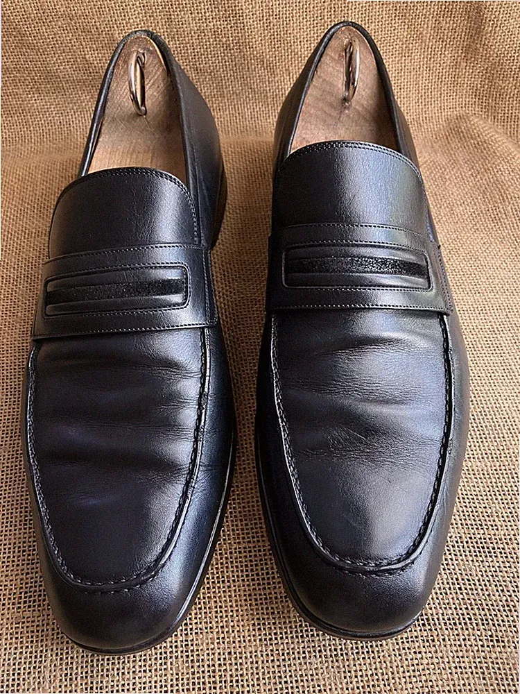 Gucci 337055 Herren Schwarz Leder Slipper Halbschuhe Größe UK 8 || US 9