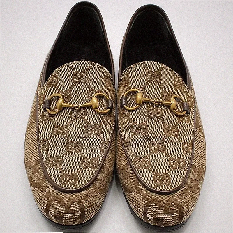 Gucci 431467 GG Canvas Gold Horsebit Jordan Loafer 37 118449658