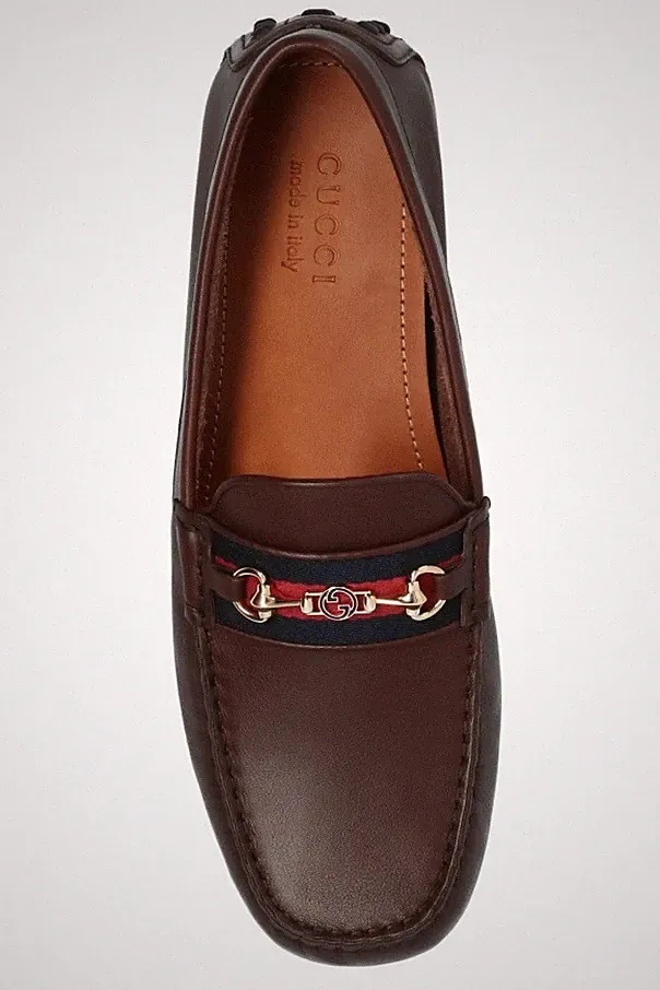 Gucci 624698 Herren Braun Leder Halbschuhe Slipper Web Horsebit Schuh Größe 14 Neu