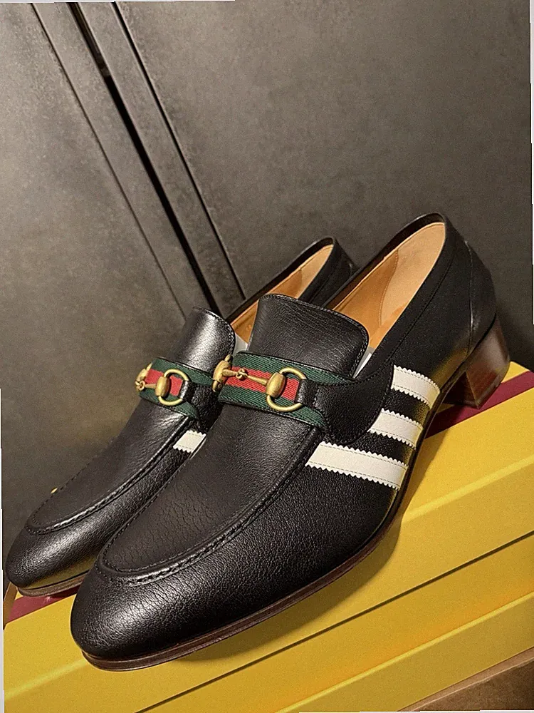 Gucci Adidas Herren Schwarz Leder Horsebit Weiß Streifen Halbschuhe Größe 14UK/15US
