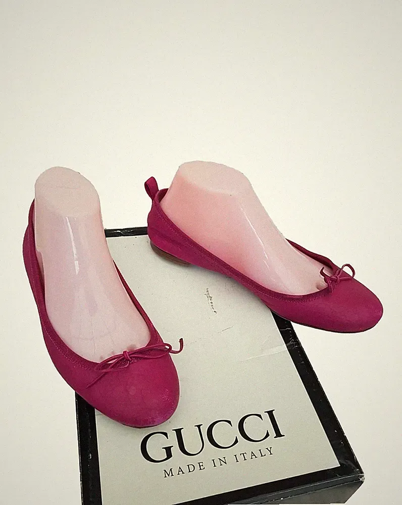 Gucci Authentic Damen Monogram Pink Pumps Flats Ballerinas Gr. Eur37 UK 4