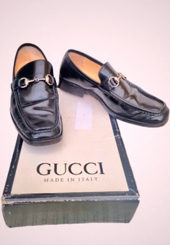Gucci Authentic Unisex Schwarz Lack Halbschuhe Gr. Eur41 E UK 7 bis 8
