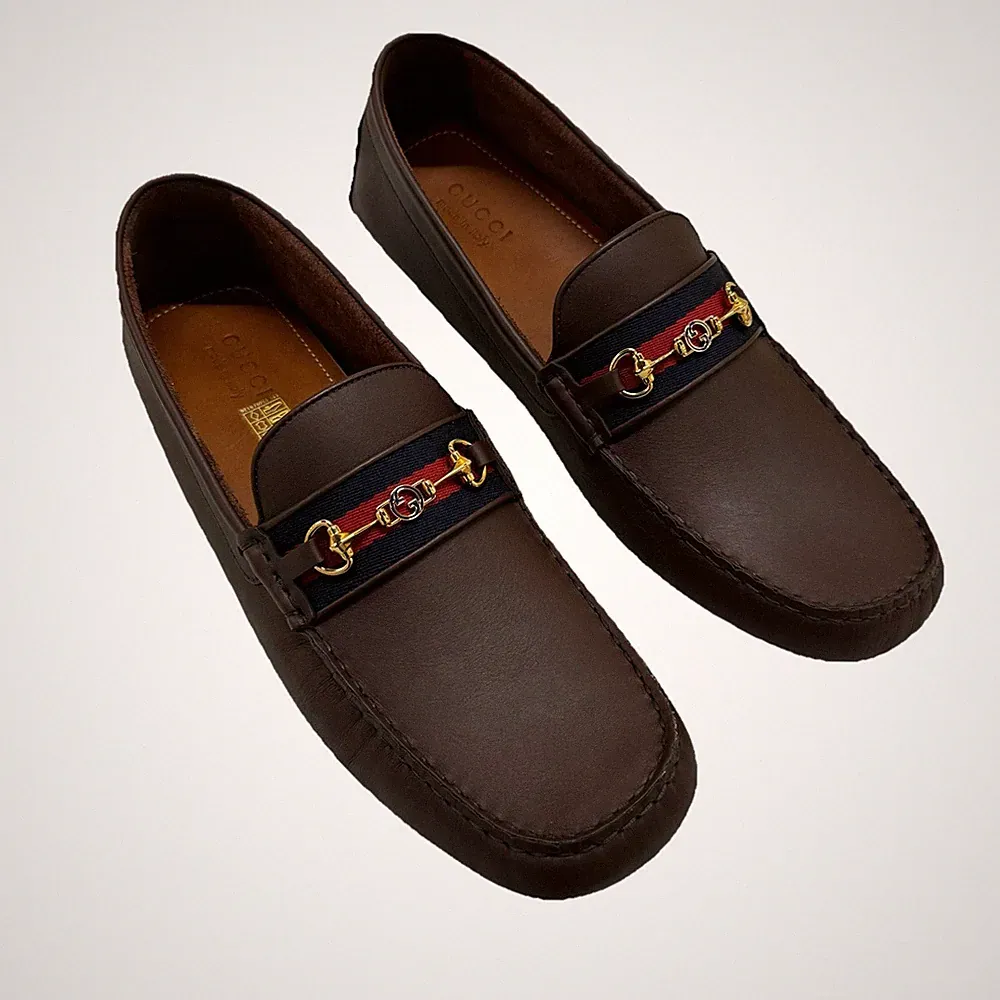 Gucci Ayrton Leder Mokassin Halbschuhe Style No 624698 Gr. UK 14,5 / US 15 Cocoa