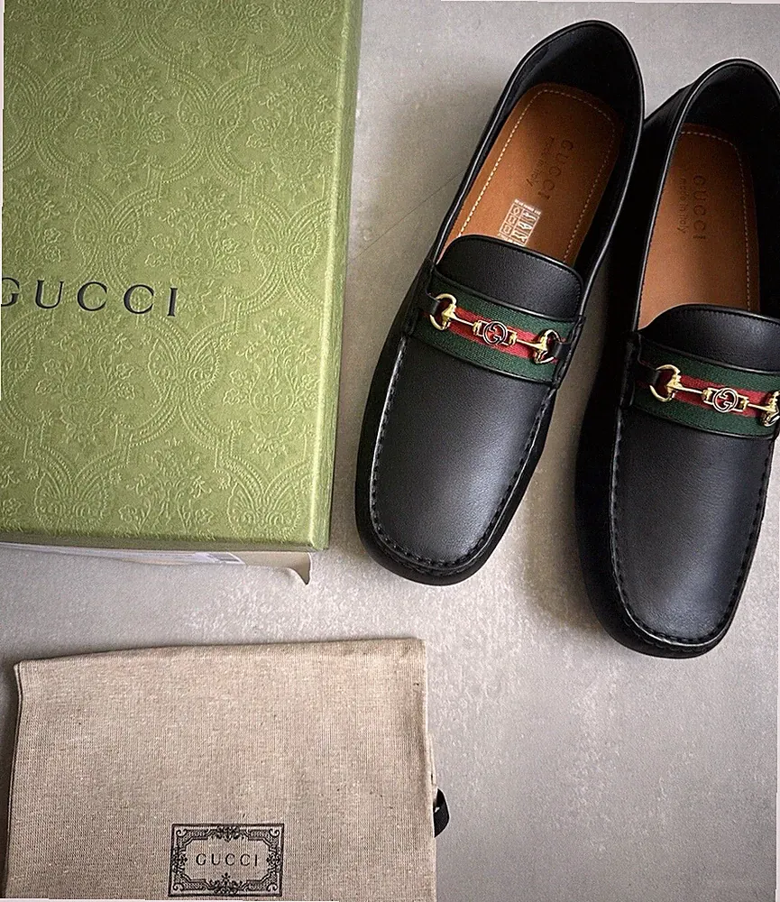 Gucci Ayrton Web GG Horsebit Leder Fahrschuhe Halbschuhe 1102G Schwarz 624698