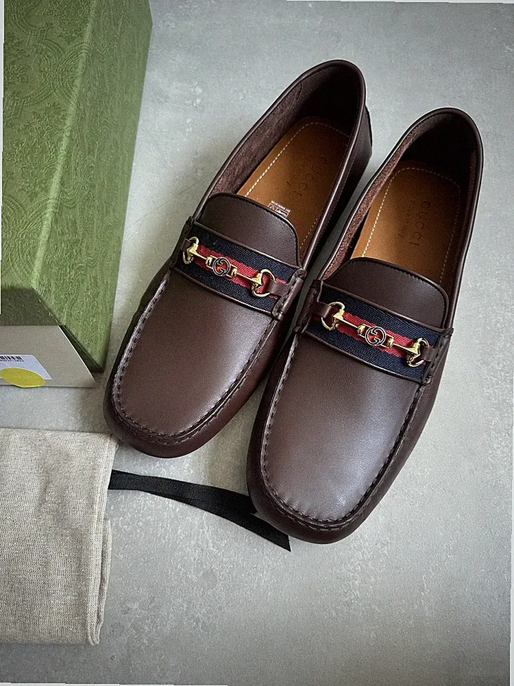 Gucci Ayrton Web GG Horsebit Leder Fahrschuhe Halbschuhe Braun 624698 1102G