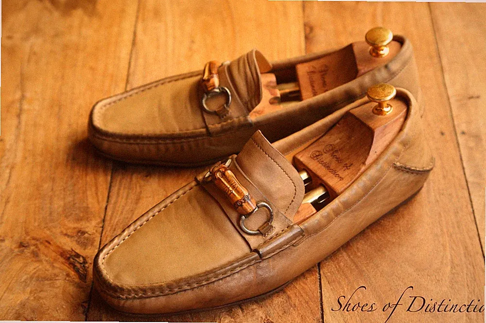 Gucci Bamboo Bit Beige Braun Leder Halbschuhe Schuhe Herren UK 8,5 US 9,5 EU...