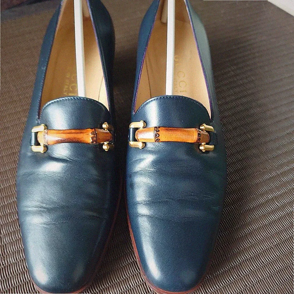 Gucci Bamboo Pumps Navy Blau Größe 36,5C Echtleder Elegante Damen Heels