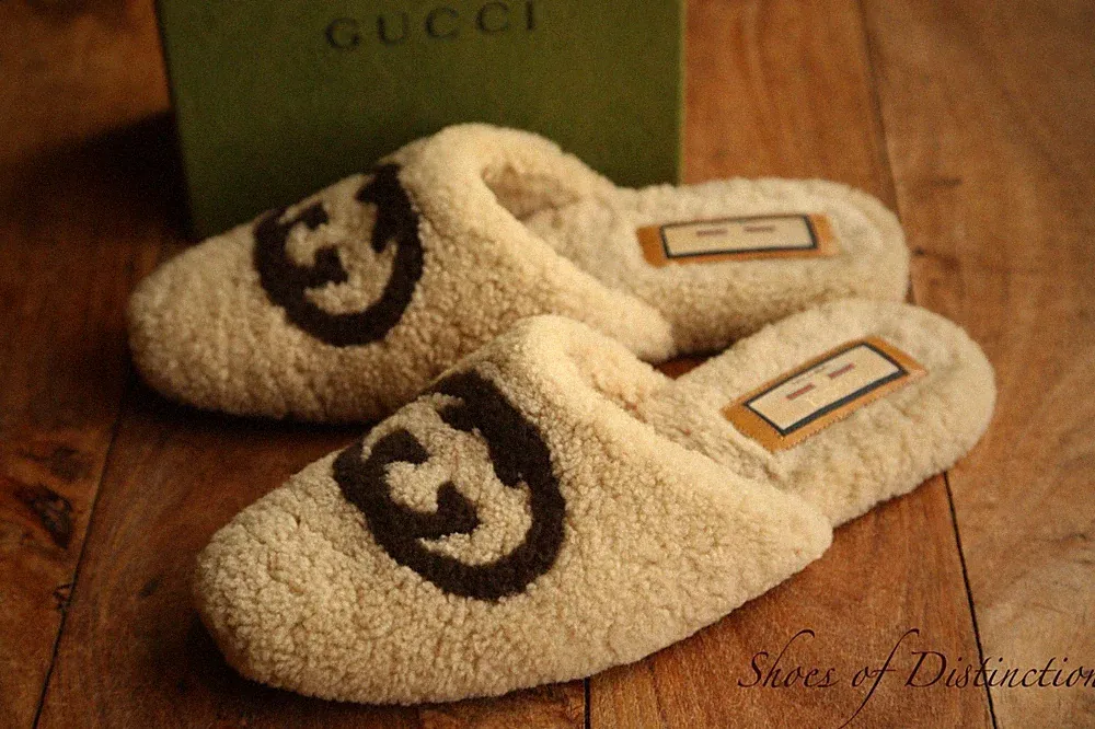 Gucci Beige Schafwolle GG Schuhe Halbschuhe Sliders Damen UK 7 US 10 EU 40