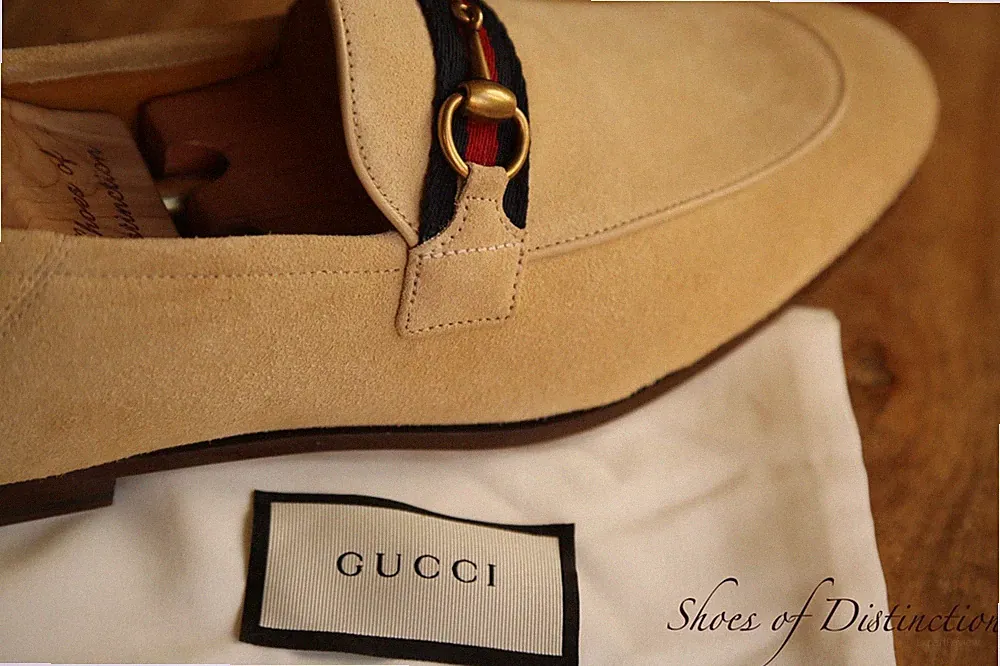 Gucci Beige Wildleder Schuhe Messing GG Bit Halbschuhe Herren UK 8,5 W EU 42,5 US 9,5