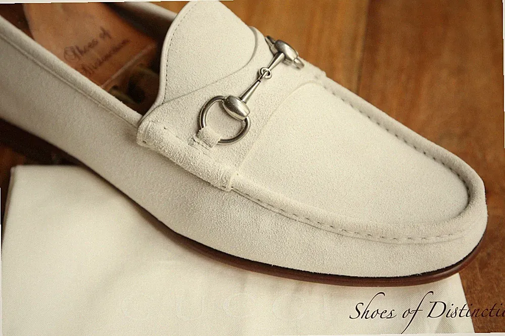 Gucci Beige Wildleder Silber Bit Halbschuhe Schuhe Herren UK 10,5 US 11,5 EU 44,5 NEU