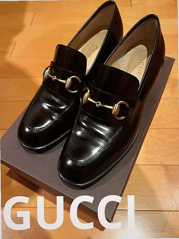 GUCCI Bit Loafer schwarz Leder Größe 23,5 cm 4 cm Absatz leicht gebraucht