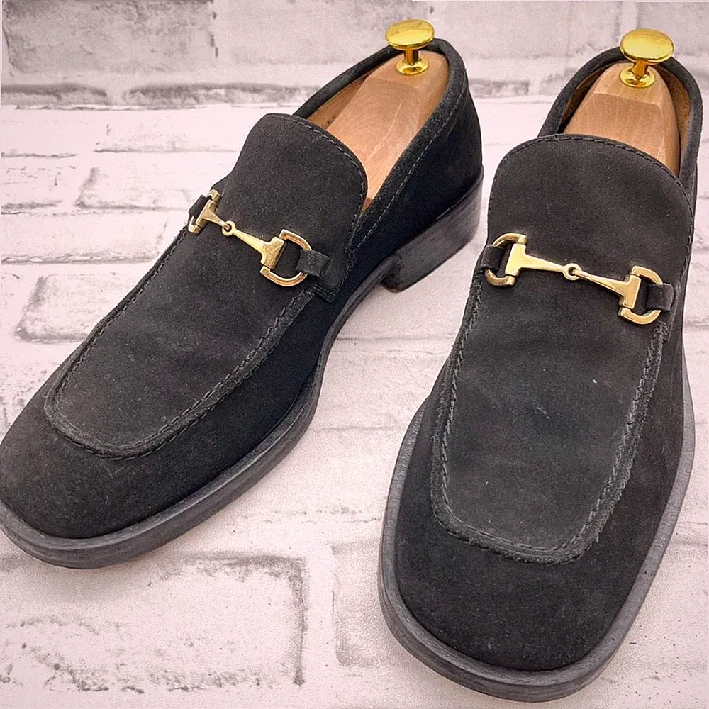 GUCCI Bit Loafers Wildleder Schwarz 26,5 cm Echtleder Elegant Schuhe