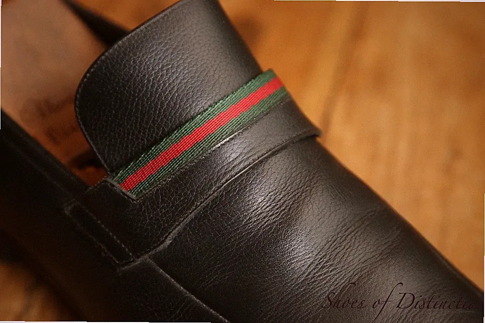 Gucci Black Leather Ribbon Shoes Penny Loafers Mens UK 8 E EU 42 US 9