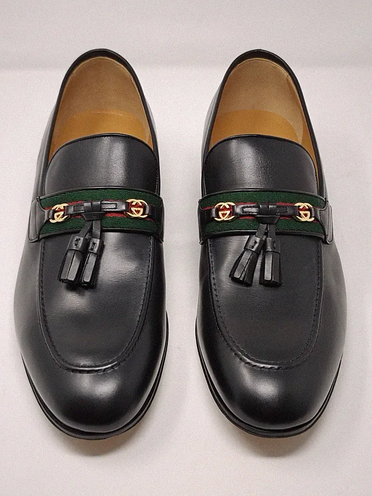 Gucci Black Leather Tassel Loafer GG Black Shoes Web UK 13 US 13,5 8750G